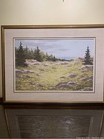 Framed oil painting titled 'Daisy Glade' by Eva Horthy showing the entire artwork and frame.