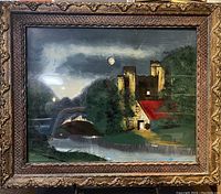 Overview of the framed glass painting showing the entire artwork and frame.