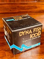 Photo of the original boxed packaging labeled DYNA FISH 100B closed face spinning reel by Ryobi.