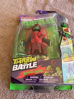 Front view of Teenage Mutant Ninja Turtles Throw N Battle Raphael action figure in original packaging showing figure, accessories and branding.