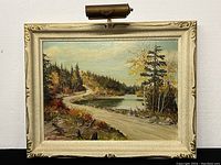 Full frontal image of the framed oil painting showing the entire artwork and frame wear.