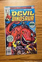 Front cover of Devil Dinosaur #1 comic book by Marvel Comics showing the red dinosaur and man.
