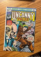 Front cover of Uncanny Tales #1 comic book showing Marvel Comics branding, 20 cent price, issue number, main characters, and speech bubbles.