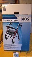 Box of the BIOS Diagnostica aluminum frame walker, showing product image and features on the packaging.