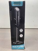 Box of Simple Taste milk frother showing product image and features