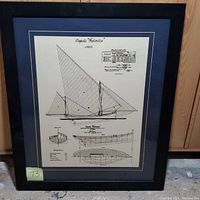 Framed print showing the entire sailboat diagram including the sails, hull, and technical details.