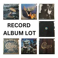 Seven classic rock record album covers arranged in grid showing artists including Supertramp and Chicago