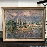 Frontal view of framed oil reproduction showing full composition and frame