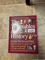 Front cover photo of The Timetables of History New Third Revised Edition book showing title and various historical figures and artwork.