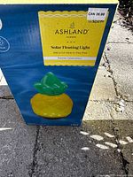 Box showing front view of Ashland Summer Solar Floating Light with pineapple design for pool use.