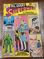 Front cover of the comic book showing Superman and multiple feature story highlights related to Luthor and his plans.