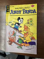 Front cover of the comic book showing Andy Panda skiing and another character by a campfire. Yellow background with price 30 cents and Gold Key Comics logo.