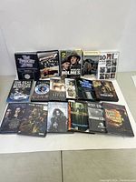 Photo showing multiple DVDs arranged in rows with titles visible including The Twilight Zone, Furious 7, Sherlock Holmes 2, The Mandalorian, and more.