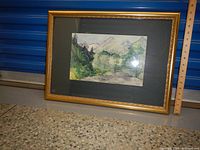 Framed watercolour painting with a ruler to show size and scale.