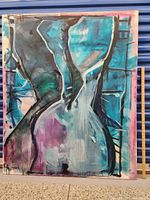 Full view of the abstract acrylic mixed media painting showing the color palette and overall image composition.