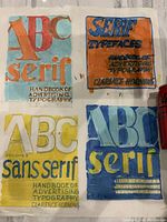 Hand-drawn pop art poster on tracing paper showing four colorful typography blocks.