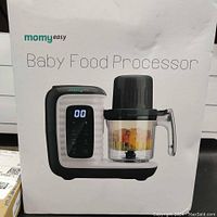 Box of MomyEasy Baby Food Processor showing the appliance image and branding on front.