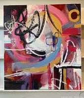 Front view of abstract acrylic painting on canvas showing full composition