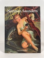 Front cover of Norman Saunders book showing a woman in a green dress holding a gun, crouching by a car door with a tire in the background.