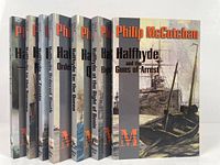 Set of seven paperback books in "The Halfhyde Adventures" series lined up side by side, showing front covers with maritime-themed cover art and titles.