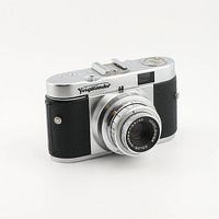 Front view of Voigtlander Vito B camera showing the lens, exposure adjustment ring and brand name.