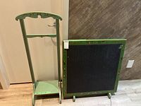 Card table and garment rack side by side showing color, condition, and size