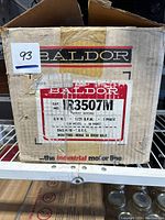 Cardboard box label showing Baldor model IR3507M specifications