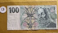 Front of the 1997 Czech 100 Korun banknote showing portrait and denomination