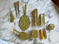 Complete vintage Marlite dressing table vanity set items arranged on surface