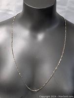 Front view of the sterling silver thick necklace chain on mannequin showing overall length and design.
