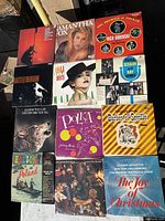 Photo showing a full collection of 12 vintage vinyl records with visible album covers and artwork.