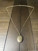 Entire chain laid out with pendant attached on wooden surface