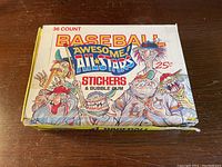 Photo of the front of the box showing the Baseball Awesome All-Stars branding and cartoon baseball characters.
