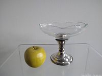Vintage sterling silver 925 compote with glass dish and apple for scale.