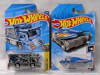 Photo showing two Hot Wheels cars in original packaging: Razor Express and Mad Splash.