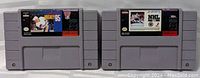 Two gray Super Nintendo game cartridges side by side, featuring NHL Hockey and NHL Hockey 95 labels.