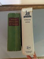 Shows the spines of the two hardcover cookbooks, detailing titles and wear.