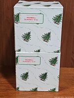 Two original boxes for Christmas tree highball glasses, each labeled set of 4, 12 oz capacity