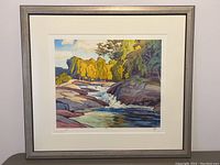 Full view of framed and matted print showing river rapids scene