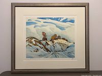 Full view of framed print against wall