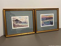 Pair of framed Christopher Gorey prints on a table, showing overall condition and framing
