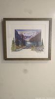 Full view of the framed watercolor painting on the wall showing the overall appearance.