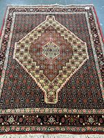 Full view of rectangular rug showing central medallion and overall pattern