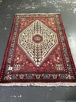 Overhead view of entire rug showing central medallion and border