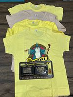 Four Lord of the Rings T-shirts laid flat showing the front designs and colors.