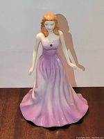 Front view of the Royal Doulton February Amethyst figurine showing the lavender gown with amethyst bodice detail.