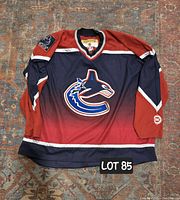 Full front view of vintage Koho Vancouver Canucks hockey jersey with gradient color effect and large orca logo.