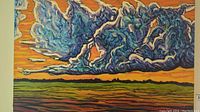 Front view of entire painting showing stylized cloudscape and horizon bands