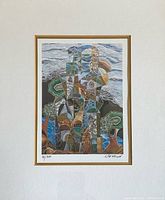 Close-up of Ilan Hasson lithograph print showing colors, signature, and numbering.