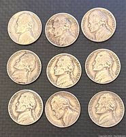 Obverse side showing portrait of Thomas Jefferson and dates ranging from 1940 to 1952